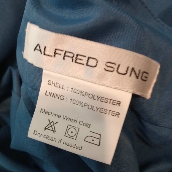 Alfred Sung Halter Neck Gown Dress Women's Size 18 Dusk Blue Satin Twill D772 - Picture 8 of 9